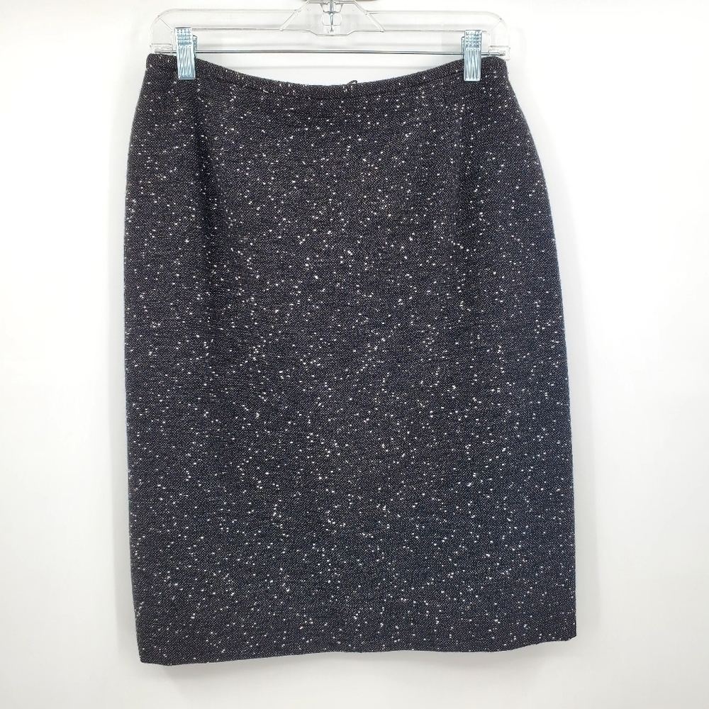 Lafayette 148 New York Virgin Wool Mix Black / White Tweed Pencil Skirt